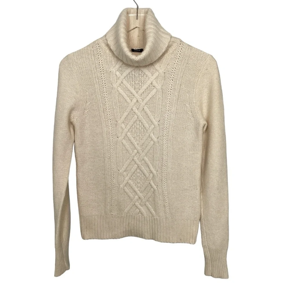 J. Crew Cream/Ivory “Cambridge” Cable Knit Turtleneck Sweater Wool Blend S-M